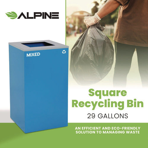 Alpine Industries 29 Gallon Trash/recycling Cans Steel Blue Mixed Recycling Can With Square Lid