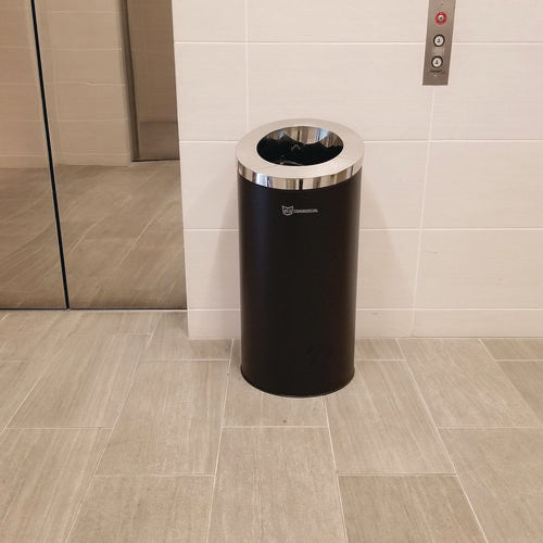 HLS Commercial Beveled Open Top Trash Can 15 Gal Stainless Steel Black