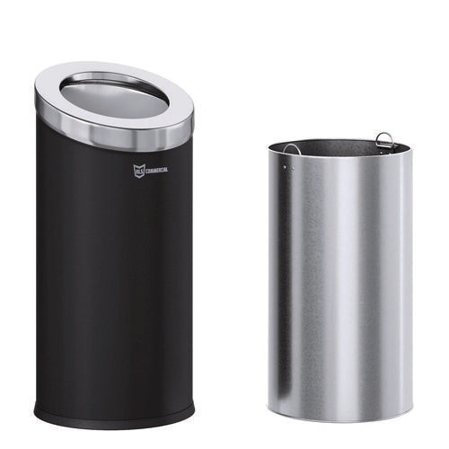 HLS Commercial Beveled Open Top Trash Can 15 Gal Stainless Steel Black