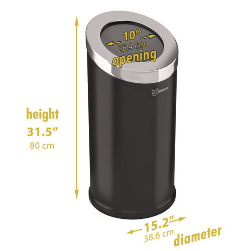 HLS Commercial Beveled Open Top Trash Can 15 Gal Stainless Steel Black