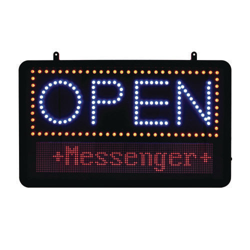 Alpine Industries Led Programmable Message Board Open Sign 22x13 Black Frame Blue/red Graphics