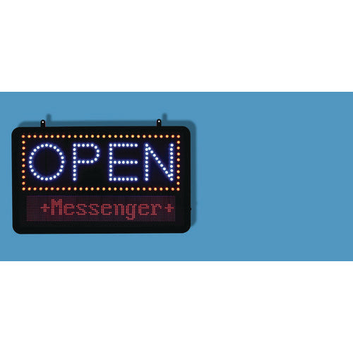 Alpine Industries Led Programmable Message Board Open Sign 22x13 Black Frame Blue/red Graphics
