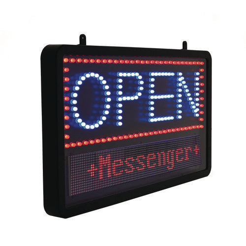 Alpine Industries Led Programmable Message Board Open Sign 22x13 Black Frame Blue/red Graphics