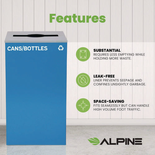 Alpine Industries 29 Gallon Trash/recycling Cans Steel Blue Cans/bottles Recycling Can With Mixed Lid