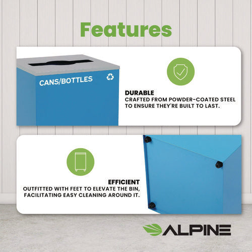 Alpine Industries 29 Gallon Trash/recycling Cans Steel Blue Cans/bottles Recycling Can With Mixed Lid