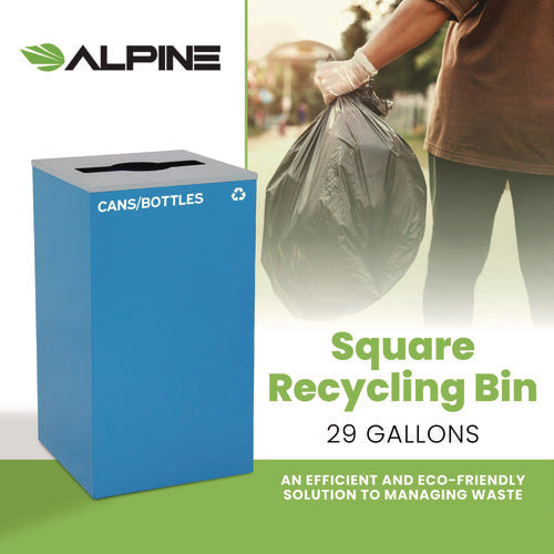 Alpine Industries 29 Gallon Trash/recycling Cans Steel Blue Cans/bottles Recycling Can With Mixed Lid