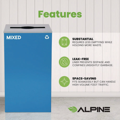 Alpine Industries 29 Gallon Trash/recycling Cans Steel Blue Mixed Recycling Can With Mixed Lid