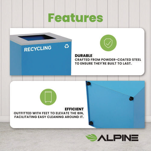 Alpine Industries 29 Gallon Trash/recycling Cans Steel Blue Recycling Can With Square Lid