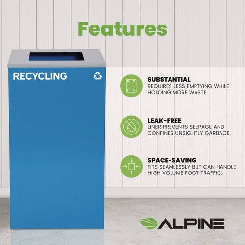 Alpine Industries 29 Gallon Trash/recycling Cans Steel Blue Recycling Can With Square Lid