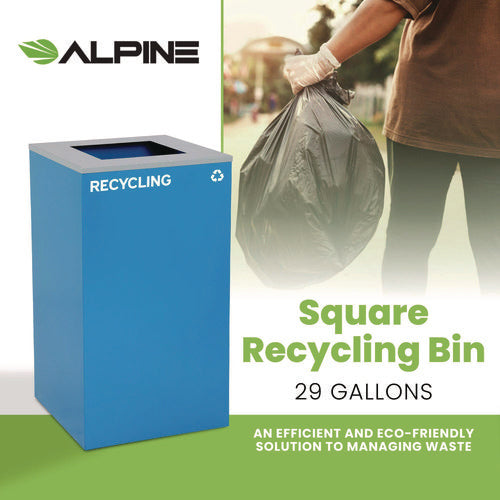 Alpine Industries 29 Gallon Trash/recycling Cans Steel Blue Recycling Can With Square Lid