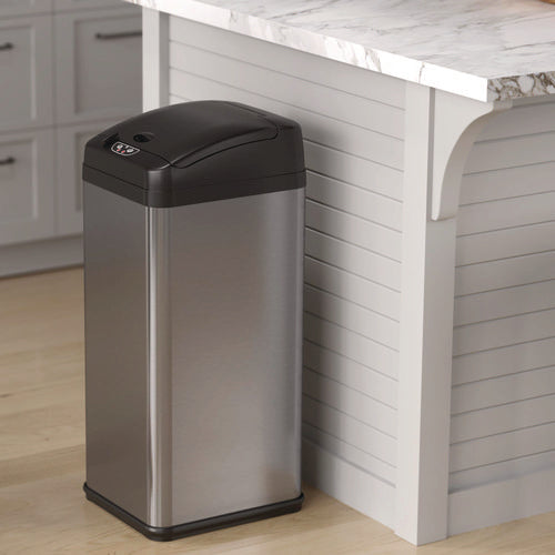 HLS Commercial Sensor Trash Can Rectangular 13 Gal Plastic/stainless Steel Silver