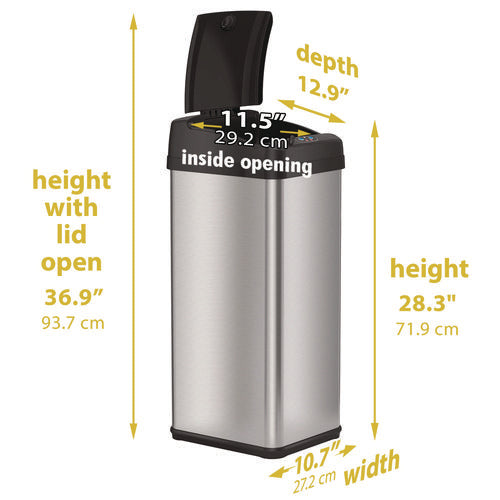 HLS Commercial Sensor Trash Can Rectangular 13 Gal Plastic/stainless Steel Silver
