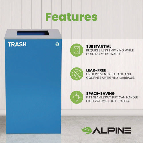 Alpine Industries 29 Gallon Trash/recycling Cans Steel Blue Trash Can With Square Lid