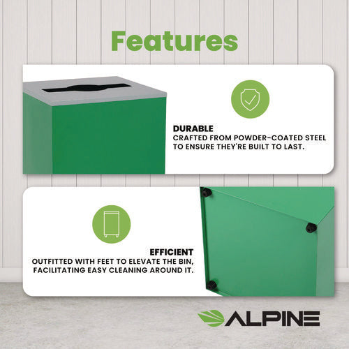 Alpine Industries 29 Gallon Trash/recycling Cans Steel Green Can With Mixed Lid