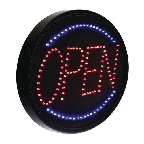 Alpine Industries Led Oval Open Sign 23x14 Black Frame Blue/red Graphics