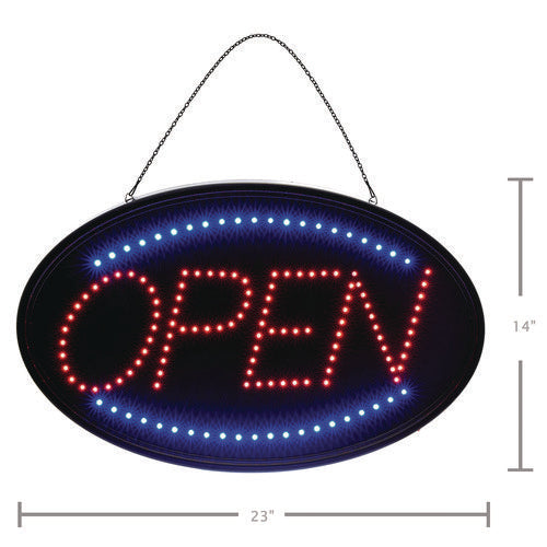Alpine Industries Led Oval Open Sign 23x14 Black Frame Blue/red Graphics