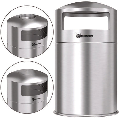 HLS Commercial Extra-large Dual Side-entry Trash Can Outdoor 50 Gal Stainless Steel Silver