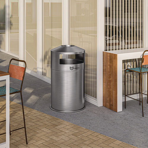 HLS Commercial Extra-large Dual Side-entry Trash Can Outdoor 50 Gal Stainless Steel Silver