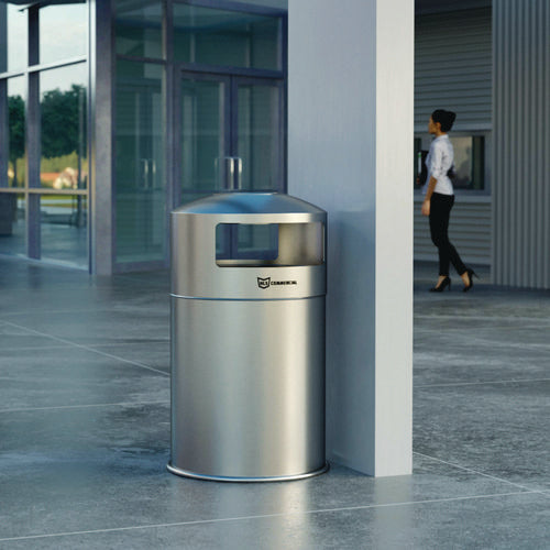 HLS Commercial Extra-large Dual Side-entry Trash Can Outdoor 50 Gal Stainless Steel Silver