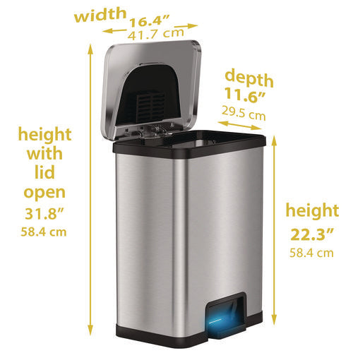 HLS Commercial Step Pedal-sensor Trash Can 13 Gal Plastic/stainless Steel Silver/black