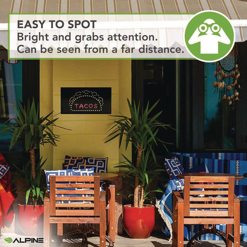 Alpine Industries Led Rectangular Taco Sign 19x10 Black Frame Green/red/yellow Graphics