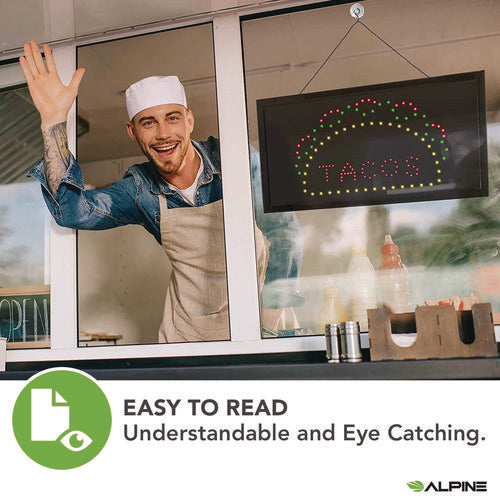 Alpine Industries Led Rectangular Taco Sign 19x10 Black Frame Green/red/yellow Graphics