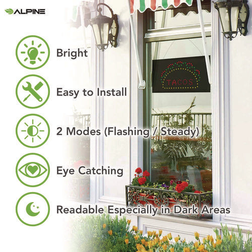 Alpine Industries Led Rectangular Taco Sign 19x10 Black Frame Green/red/yellow Graphics