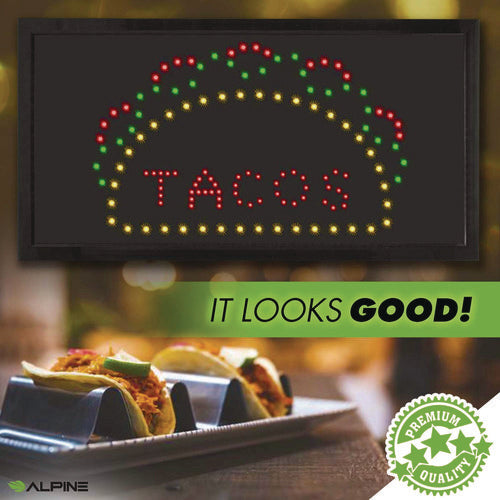 Alpine Industries Led Rectangular Taco Sign 19x10 Black Frame Green/red/yellow Graphics
