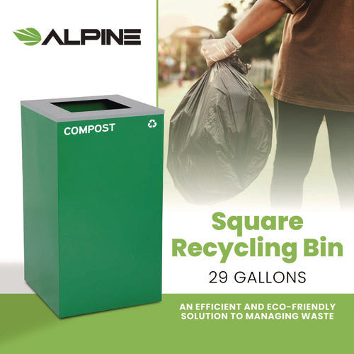 Alpine Industries 29 Gallon Trash/recycling Cans Steel Green Compost Can With Square Lid