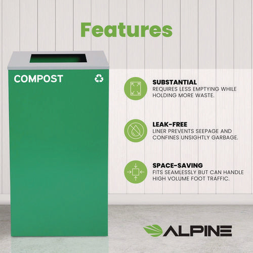 Alpine Industries 29 Gallon Trash/recycling Cans Steel Green Compost Can With Square Lid