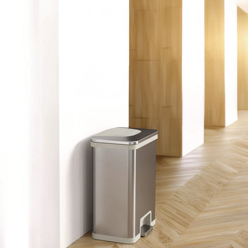HLS Commercial Step Pedal-sensor Trash Can 13 Gal Plastic/stainless Steel Silver/white