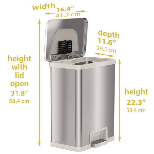 HLS Commercial Step Pedal-sensor Trash Can 13 Gal Plastic/stainless Steel Silver/white