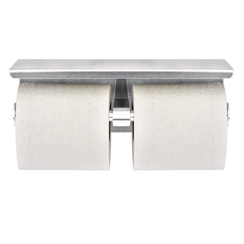 Alpine Industries Double Post Toilet Paper Holder With Shelf Storage Rack 3.87x10.5x3.95 Brushed Stainless Steel