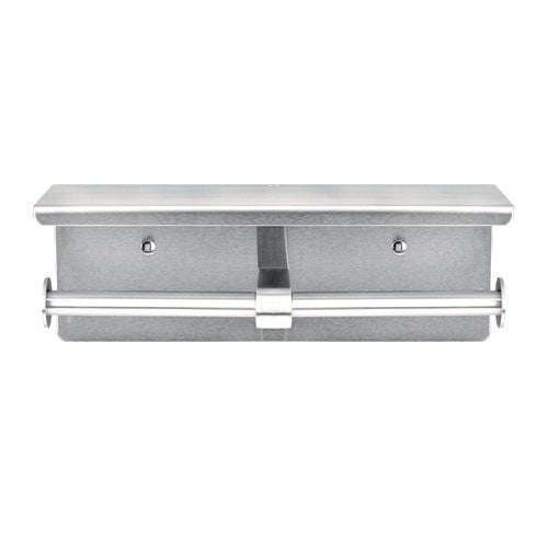 Alpine Industries Double Post Toilet Paper Holder With Shelf Storage Rack 3.87x10.5x3.95 Brushed Stainless Steel