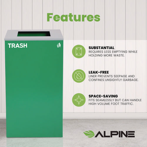 Alpine Industries 29 Gallon Trash/recycling Cans Steel Green Trash Can With Square Lid