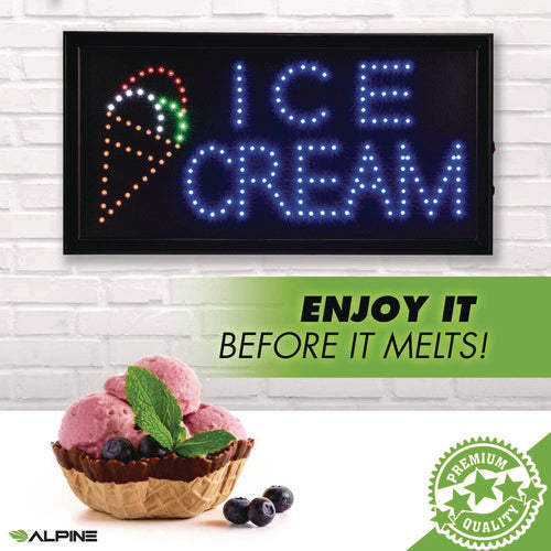 Alpine Industries Led Rectangular Ice Cream Sign 19x10 Black Frame Blue/green/orange/red/white Graphics