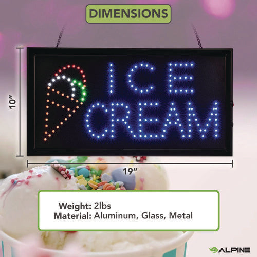 Alpine Industries Led Rectangular Ice Cream Sign 19x10 Black Frame Blue/green/orange/red/white Graphics