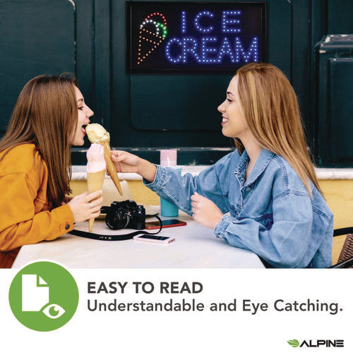 Alpine Industries Led Rectangular Ice Cream Sign 19x10 Black Frame Blue/green/orange/red/white Graphics