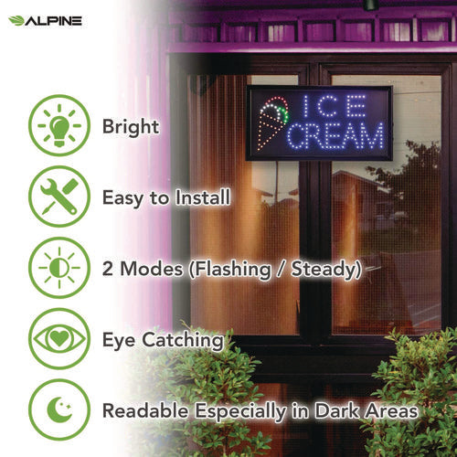 Alpine Industries Led Rectangular Ice Cream Sign 19x10 Black Frame Blue/green/orange/red/white Graphics
