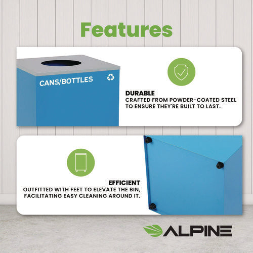 Alpine Industries 29 Gallon Trash/recycling Cans Steel Blue Cans/bottles Recycling Can With Circle Lid