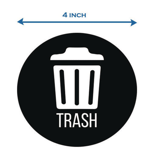 HLS Commercial Vinyl Decals Trash 4" Diameter Black/white 3/pack