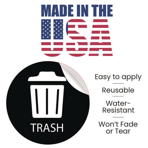 HLS Commercial Vinyl Decals Trash 4" Diameter Black/white 3/pack