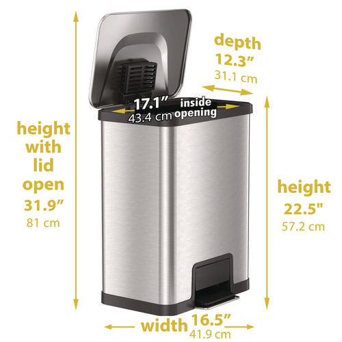 HLS Commercial Step Pedal Trash Can With Airstep Technology 13 Gal Plastic/stainless Steel Silver