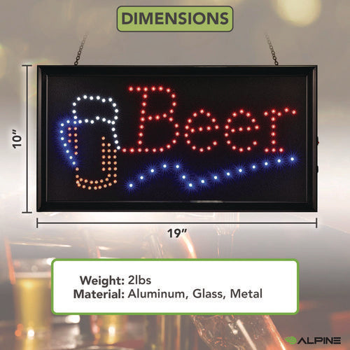 Alpine Industries Led Rectangular Beer Sign 19x10 Black Frame Blue/green/orange/red/white Graphics