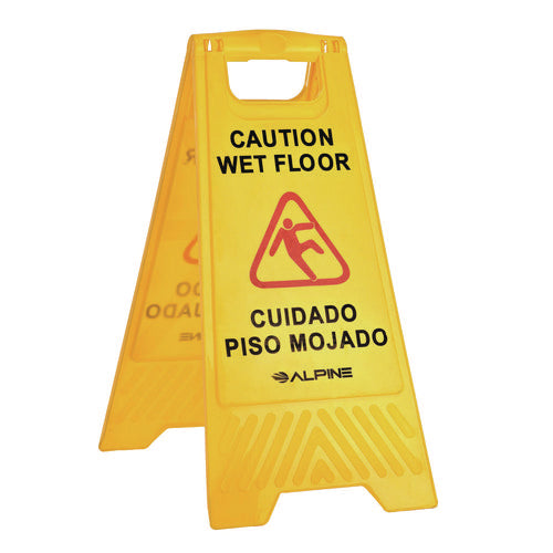 Alpine Industries Bilingual Caution Wet Floor Sign 11.8x0.7x24.6 Yellow 3/Case