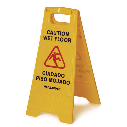 Alpine Industries Bilingual Caution Wet Floor Sign 11.8x0.7x24.6 Yellow 3/Case