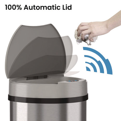 HLS Commercial Sensor Trash Can Half-round Cylinder 13 Gal Plastic/stainless Steel Silver