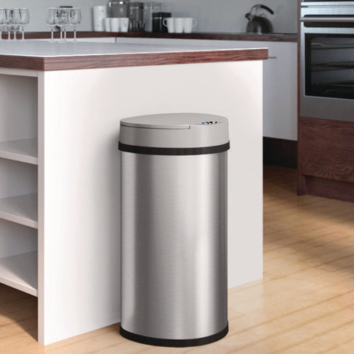 HLS Commercial Sensor Trash Can Half-round Cylinder 13 Gal Plastic/stainless Steel Silver