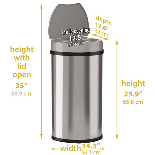 HLS Commercial Sensor Trash Can Half-round Cylinder 13 Gal Plastic/stainless Steel Silver