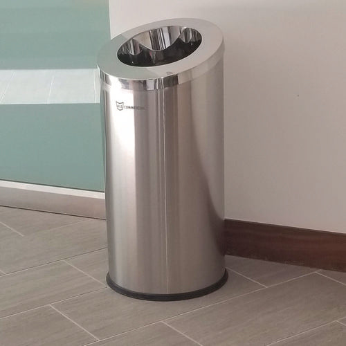 HLS Commercial Beveled Open Top Trash Can 15 Gal Stainless Steel Silver